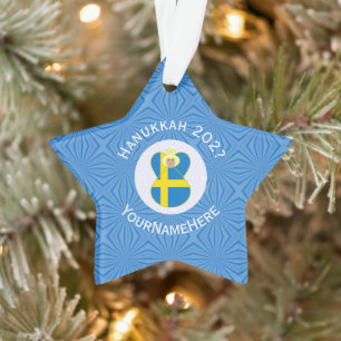 Swedish Angel Hanukkah Flag Personalized Ornament