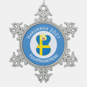Swedish Angel Hanukkah Flag Personalized  Snowflake Pewter Christmas Ornament