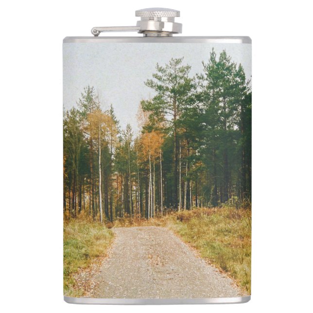 Swedish Autumnal Forest Hip Flask (Front)
