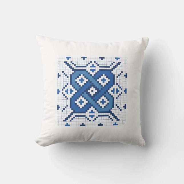 Swedish Blue Röllakan Outline Pattern Throw Pillow (Front)