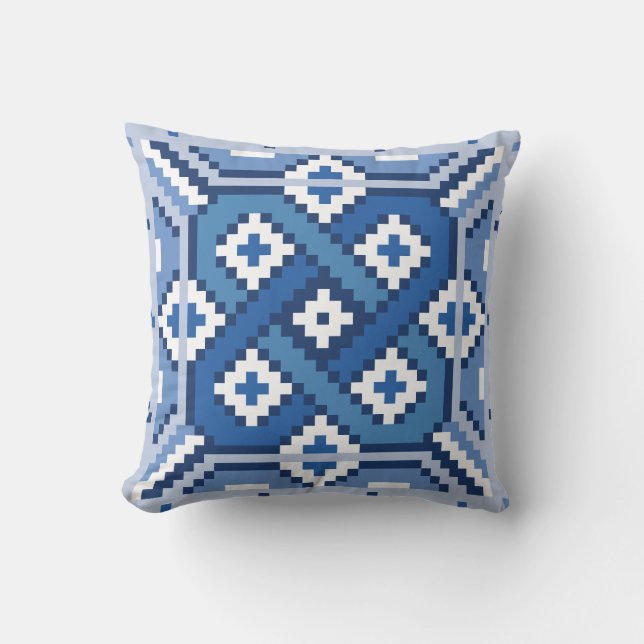 Swedish Blue Röllakan Pattern Throw Pillow (Front)