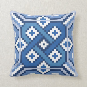 Swedish Blue Röllakan Pattern Throw Pillow