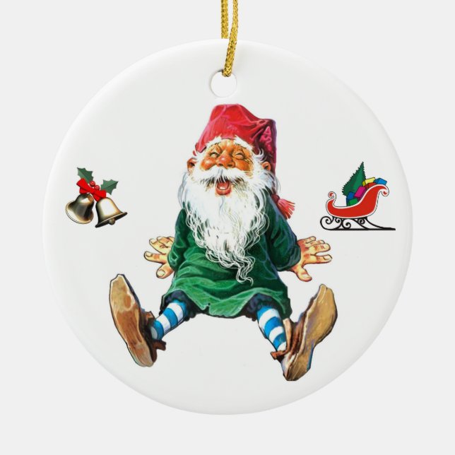 Swedish Christmas Gnome Ceramic Ornament (Front)