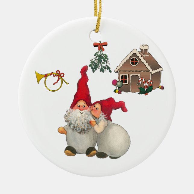 Swedish Christmas Gnomes Ceramic Ornament (Front)