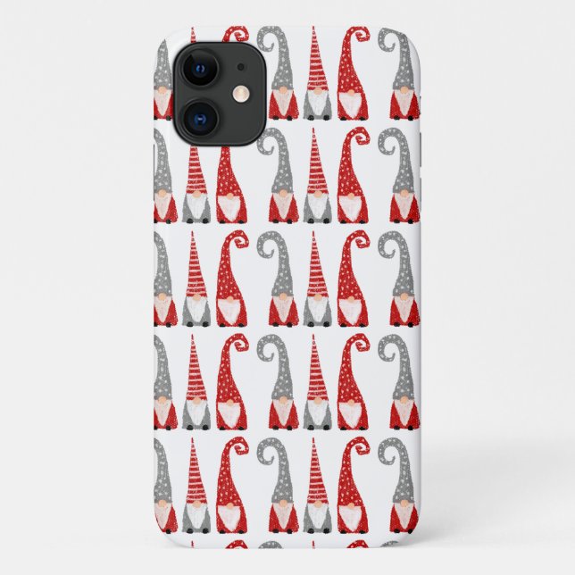 Swedish Christmas Gnomes Red White Grey Pattern Case-Mate iPhone Case (Back)