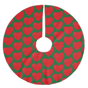 Swedish Christmas Red Heart Brushed Polyester Tree Skirt