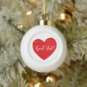 Swedish Christmas Red Heart Personalized Ceramic Ball Christmas Ornament