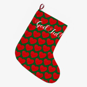 Swedish Christmas Red Heart Personalized Large Christmas Stocking
