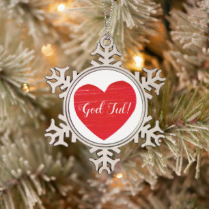Swedish Christmas Red Heart Personalized Snowflake Pewter Christmas Ornament