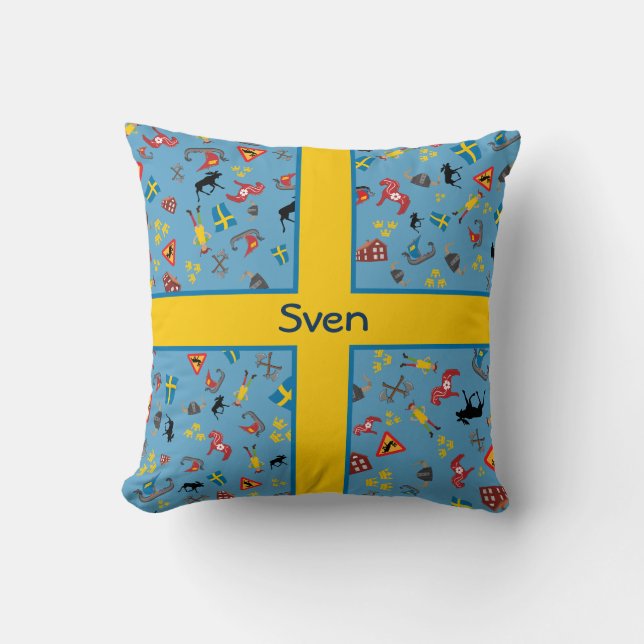 Swedish culture items with flag throw pillow (Front)