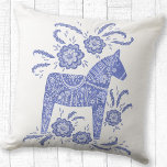 Swedish Dala Horse Art Periwinkle Blue Throw Pillow<br><div class="desc">A pretty indigo blue and white Swedish Dala Horse painting.</div>