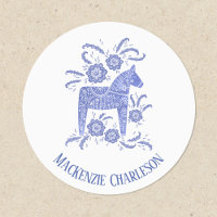 Swedish Dala Horse Blue and White Custom Name