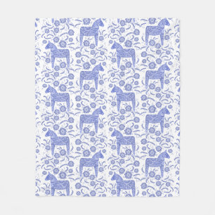 Swedish Dala Horse Blue and White Fleece Blanket