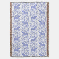 Swedish Dala Horse Blue and White Throw Blanket