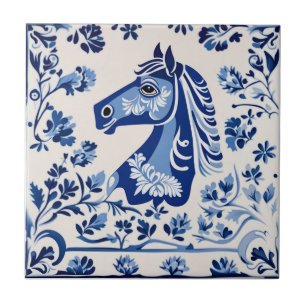 Swedish Dala horse Blue and White Tile