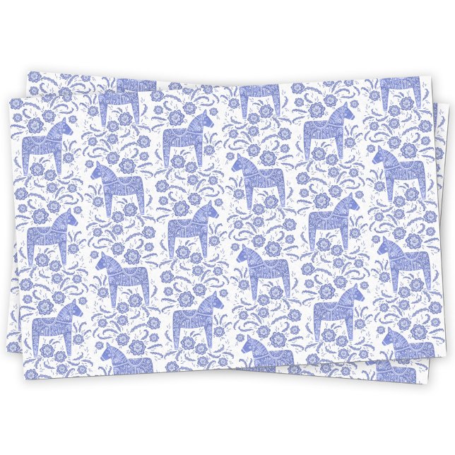Swedish Dala Horse Blue and White Tissue Paper (Blue and white Swedish dala horse pattern tissue paper)