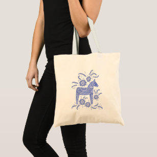 Swedish Dala Horse Blue and White Tote Bag