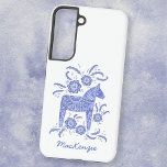 Swedish Dala Horse Blue White Samsung Galaxy Case<br><div class="desc">A traditional Swedish Dala Horse design in indigo blue and white. Change or remove the name to customize. Original art by Nic Squirrell.</div>