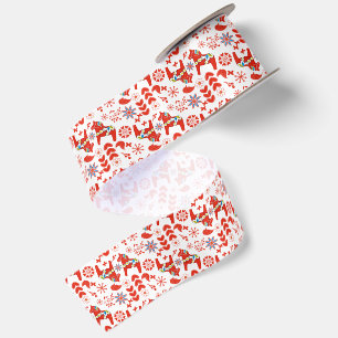 Swedish Dala Horse Christmas Ribbon Scandinavian Satin Ribbon