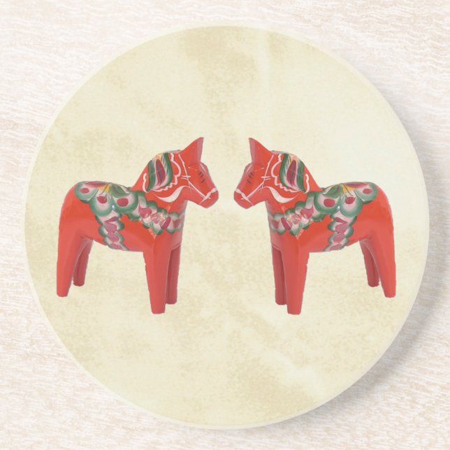 Swedish Dala Horse Christmas Twins Coaster (Front)
