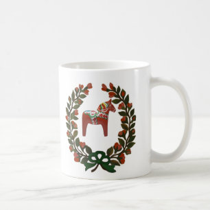 Swedish Dala Horse Christmas Wreath Coffee Mug