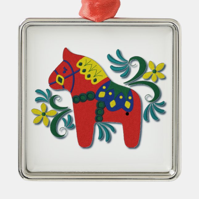 Swedish Dala Horse Colourful Whimsical Metal Ornament (Front)