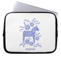 Swedish Dala Horse Custom Name Blue Laptop Sleeve