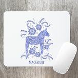 Swedish Dala Horse Custom Name Blue Mouse Pad<br><div class="desc">A traditional Dala Horse from Sweden in indigo blue.
Remove or change the name to customize.</div>