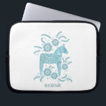 Swedish Dala Horse Custom Name Teal Laptop Sleeve<br><div class="desc">A traditional Dalecarlian Horse from Sweden.
Remove or change the name to customize.</div>