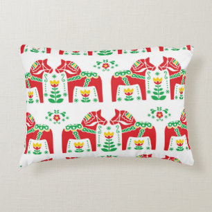 Swedish Dala Horse: Folk Art Accent Pillow