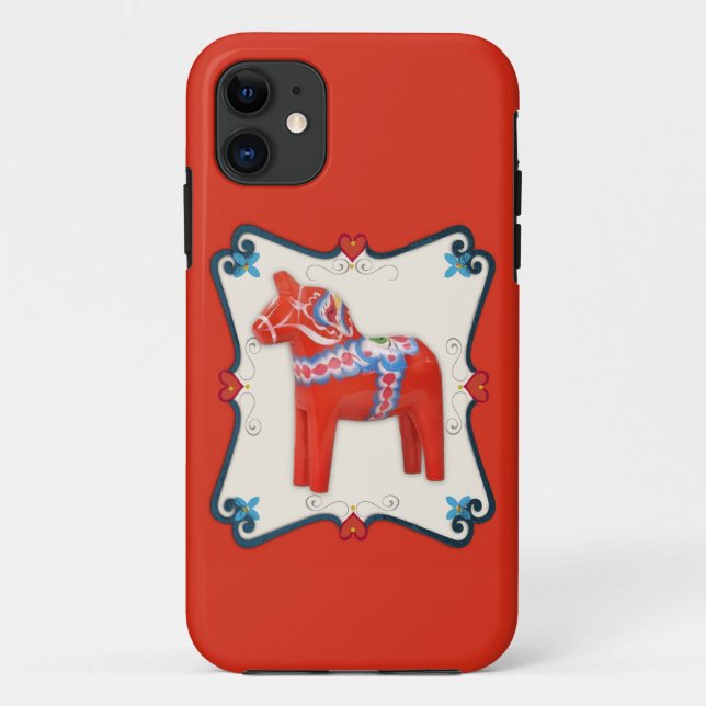 Swedish Dala Horse Folk Art Framed Case-Mate iPhone Case (Back)