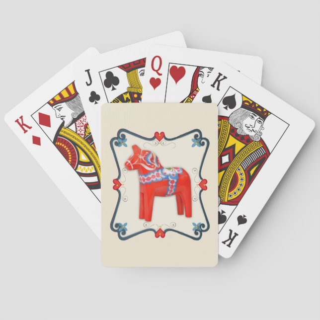 Swedish Dala Horse Folk Art Framed Playing Cards (Back)