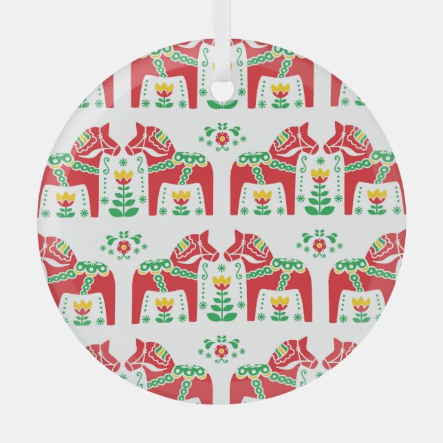 Swedish Dala Horse: Folk Art Glass Ornament (Front)
