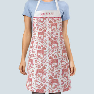 Swedish Dala Horse Folk Art Pattern Custom Name Apron