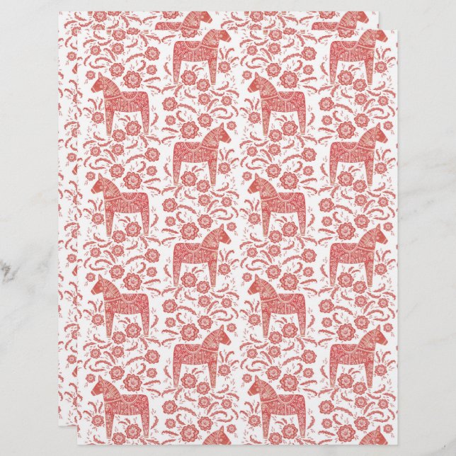 Swedish Dala Horse Folk Art Scrapbook Paper (Front/Back)