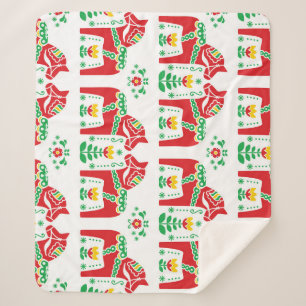 Swedish Dala Horse: Folk Art Sherpa Blanket