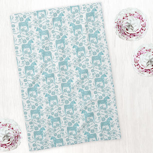 Swedish Dala Horse Folk Art Teal Green Kitchen Towel
