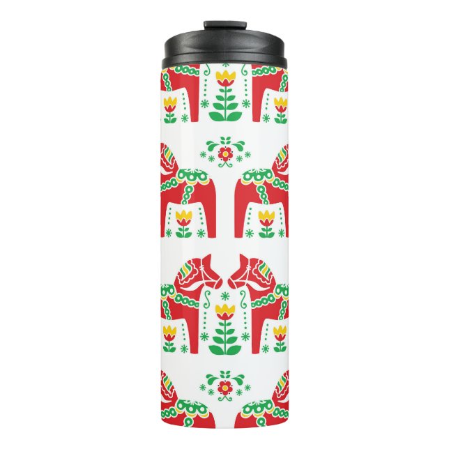 Swedish Dala Horse: Folk Art Thermal Tumbler (Front)