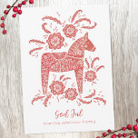 Swedish Dala Horse God Jul Holiday Card<br><div class="desc">A traditional Swedish folk art Dala Horse in red and white.  Original art by Nic Squirrell. Change the God Jul greeting and name to personalize.</div>