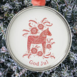 Swedish Dala Horse God Jul Metal Ornament<br><div class="desc">Festive red and white painting of a Swedish Dala Horse.  Change or remove the God Jul greeting to customize.  Original art by Nic Squirrell.</div>