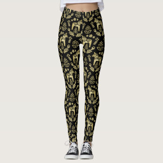 Swedish Dala Horse Gold and Black Leggings