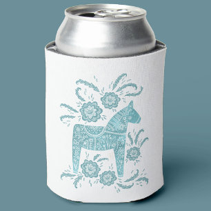Swedish Dala Horse Green and White Can Cooler
