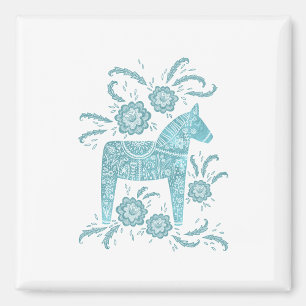 Swedish Dala Horse Green and White Magnet