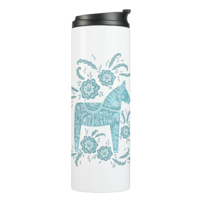 Swedish Dala Horse Green and White Thermal Tumbler (Rotated Left)