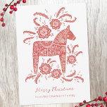 Swedish Dala Horse Holiday Card<br><div class="desc">A traditional Swedish folk art Dala Horse in red and white.  Original art by Nic Squirrell. Change the greeting and name to personalize.</div>
