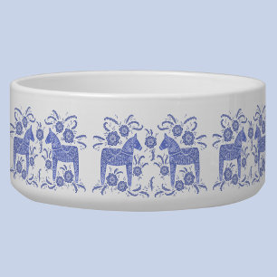 Swedish Dala Horse Indigo Blue and White Bowl
