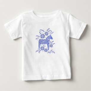 Swedish Dala Horse Indigo Blue Baby T-Shirt