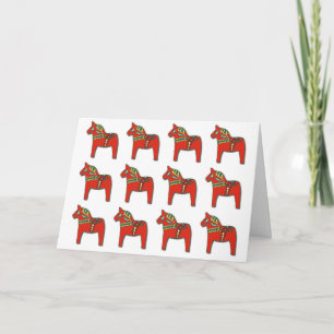 Swedish Dala Horse Pattern with Personalized Text Holiday Card