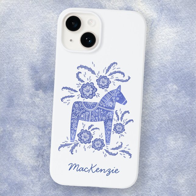 Swedish Dala Horse Personalized Blue White Case-Mate iPhone Case (Creator Uploaded)