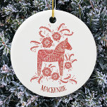 Swedish Dala Horse Personalized Red Ceramic Ornament<br><div class="desc">Festive red and white painting of a Swedish Dala Horse. Change or remove the name to customize.  Original art by Nic Squirrell.</div>